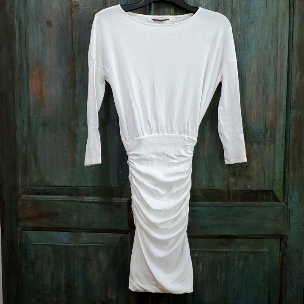 Michael Stars Ruched Bodycon Midi Dress in White, Size Small, NWOT - Picture 2 of 9